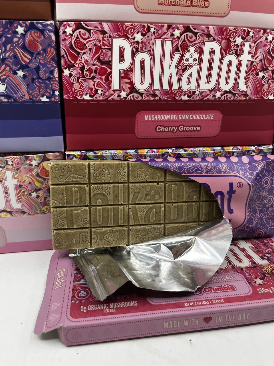 polkadot mushroom chocolate bar